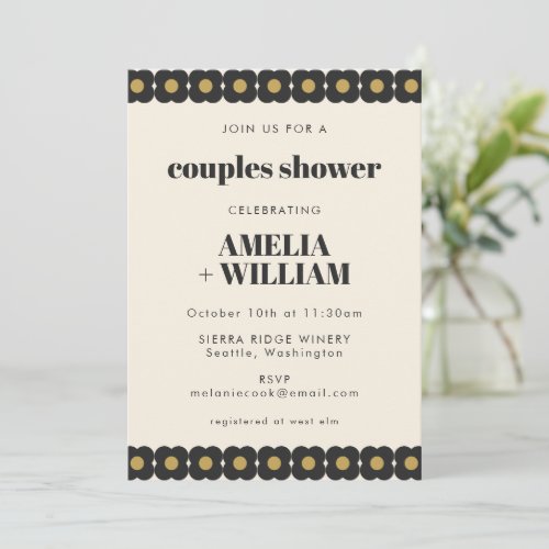 Retro Bold Black and Gold Floral Couples Shower Invitation