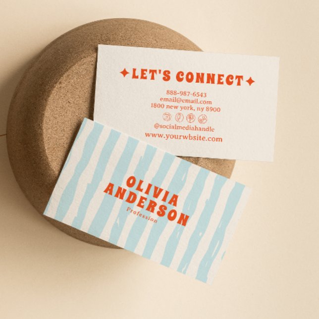 Retro Bold Blue 70s Groovy Funky Unique Trendy Fun Business Card (Creator Uploaded)