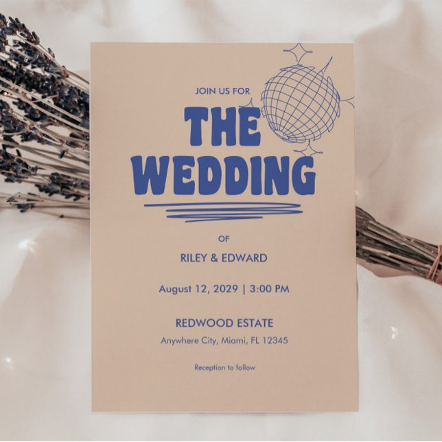 Retro Bold Blue & Beige Wedding Invitation (Creator Uploaded)