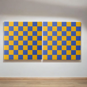Retro Bold Blue & Yellow Checkered Vibrant Ceramic Tile
