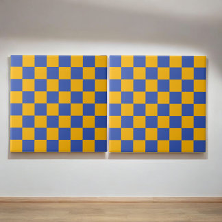 Retro Bold Blue & Yellow Checkered  Vibrant  Ceramic Tile