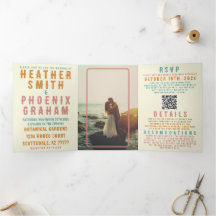 Retro Bold Bright QR Code Photo All in One Wedding
