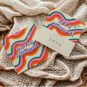 Retro Bold Colorful Groovy Neutral Trendy Unique Square Business Card