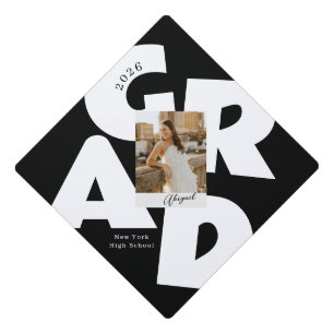 Retro Bold Grad Typography with One Photo Graduation Cap Topper