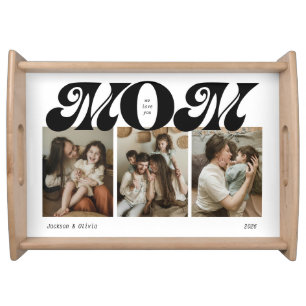 Retro Bold Mom 3 Photo Collage Serving Tray