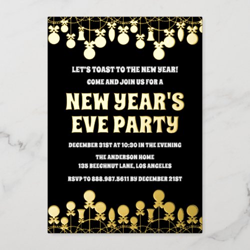 Retro Bold New Years Eve Party  Foil Invitation