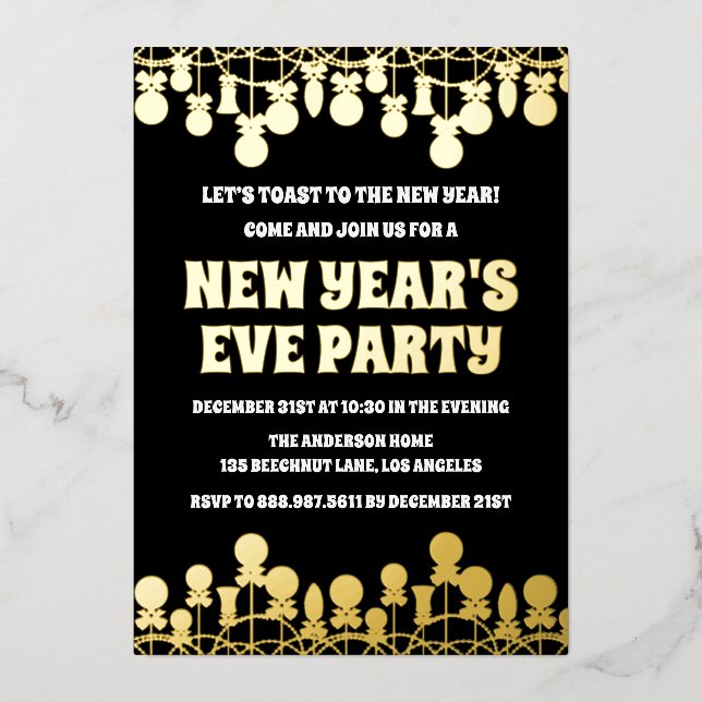 Retro Bold New Year's Eve Party  Foil Invitation (Front)