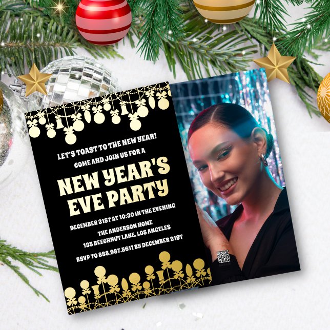 Retro Bold New Year's Eve Party Photo Foil Invitation (Creator Uploaded)