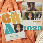 Retro bold oversized Grad 4 photo 2023 graduation Invitation<br><div class="desc">Graduating in 2023? Go big or go home with our bold and oversized typography invitations! Featuring an oversized Grad font ( all colors are editable) with a photo in the D, and add another 3 photos at the back with a bold oversized 2023. With retro terracotta, blue, orange and yellow....</div>