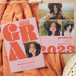 Retro bold oversized Grad 4 photo 2023 graduation Invitation