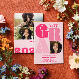 Retro bold oversized Grad 4 photo 2026 graduation Invitation