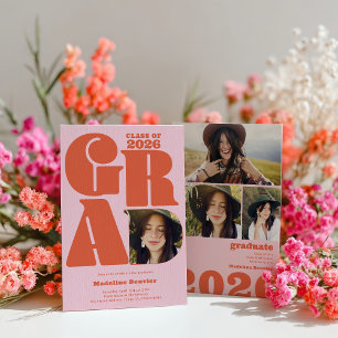 Retro bold oversized Grad 4 photo 2026 graduation Invitation