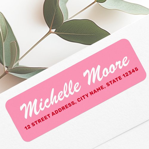 Retro bold pink and red return address label