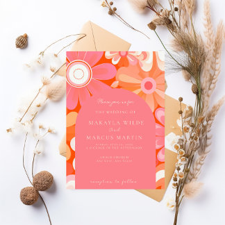 Retro Bold Pink Arch Wedding Invitation