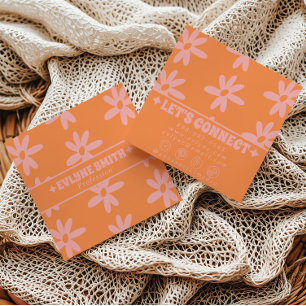 Retro Bold Pink Orange Groovy Floral Girly Funky Square Business Card