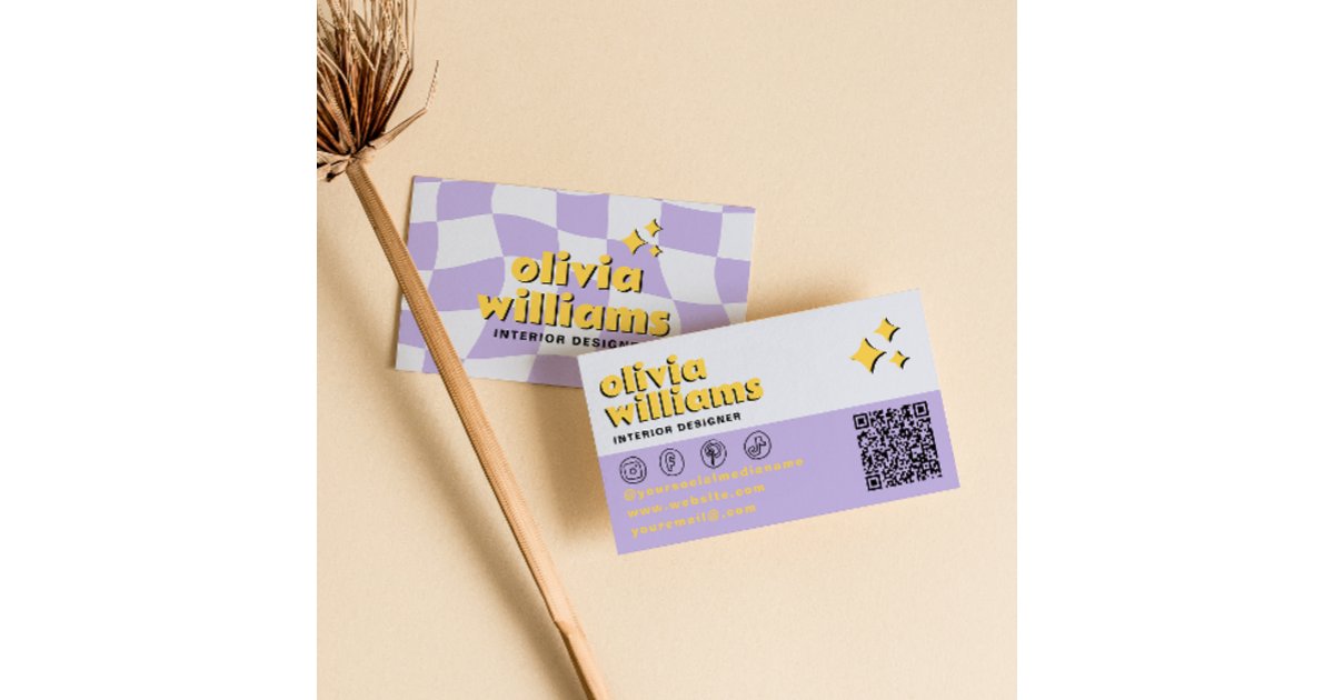 Retro Qr Code Retro Bold QR Code 70s Groovy Checkered Trendy Business Card | Zazzle