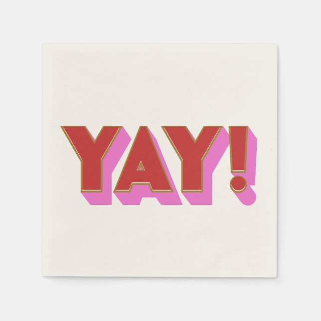Retro Bold Red Pink YAY Congratulations Party Napkins (Front)