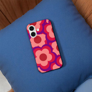 Retro Bold Red Purple Floral Whimsical Preppy  iPhone 16 Case