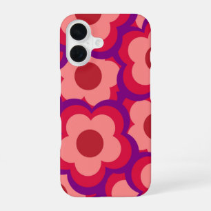 Retro Bold Red Purple Floral Whimsical Preppy iPhone 16 Case