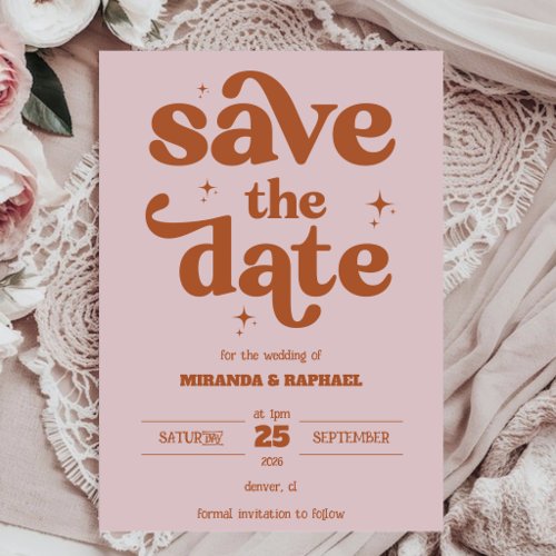 Retro Bold Rust & Peach Photo Wedding Save The Date
