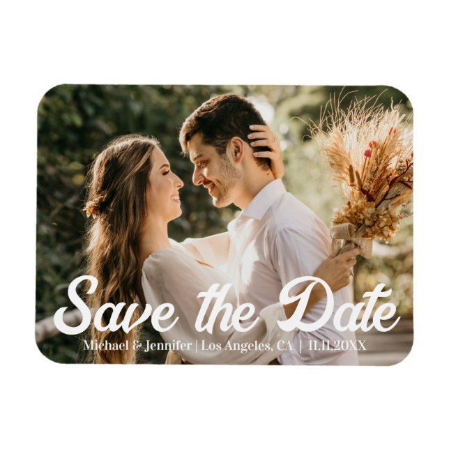 Retro Bold Script Save the Date Photo Magnet (Horizontal)