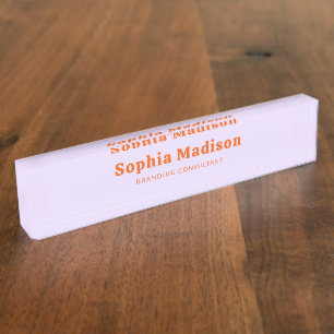 Retro Bold Serif Lavender Orange Desk Name Plate