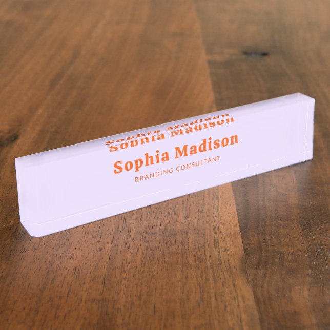 Retro Bold Serif Lavender Orange Desk Name Plate (Side)