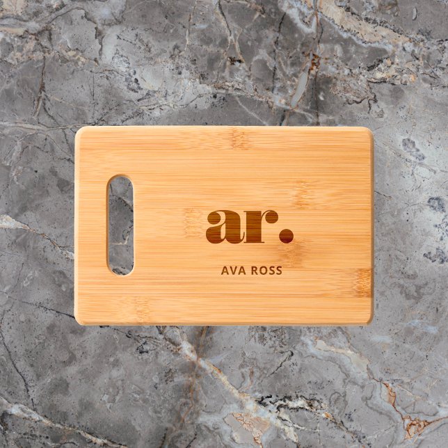 Retro Bold Serif Monogram Minimalist Engraved Cutting Board (Creator Uploaded)