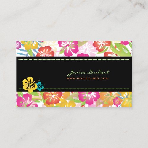 Retro bold tropical flowers business card