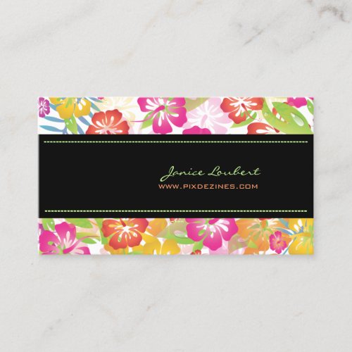Retro bold tropical flowers business card template