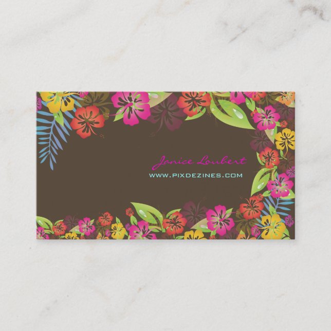 Retro bold tropical flowers calling card (Front)