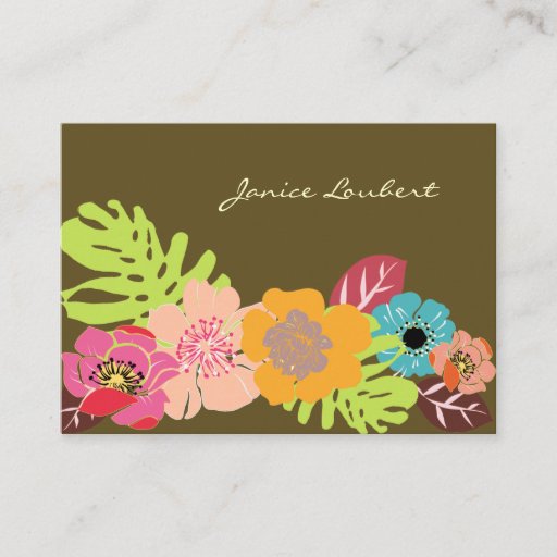 Customizable Retro bold tropical flowers, DIY background color! Business Card Template