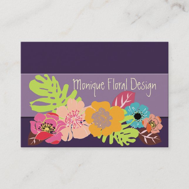 RETRO BOLD TROPICAL FLOWERS/DIY BACKGROUND BUSINESS CARD (Front)