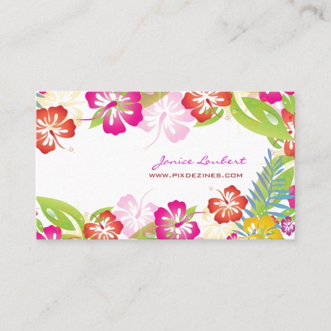 Retro bold tropical flowers/gold stock business card (Front)