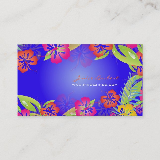 RETRO BOLD TROPICAL FLOWERS, HIBISCUS BUSINESS CARD (Front)