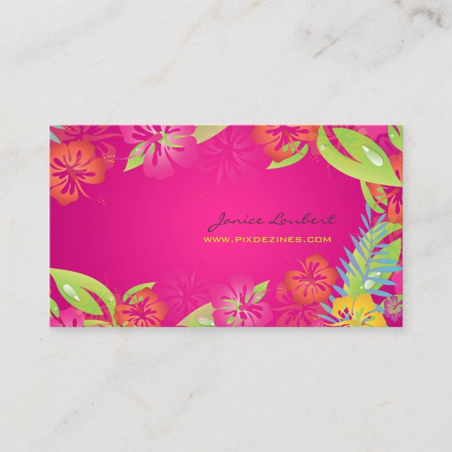 RETRO BOLD TROPICAL FLOWERS, HIBISCUS BUSINESS CARD (Front)