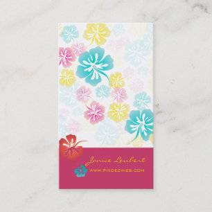 RETRO BOLD TROPICAL FLOWERS, HIBISCUS BUSINESS CARD