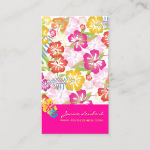 RETRO BOLD TROPICAL FLOWERS, HIBISCUS BUSINESS CARD