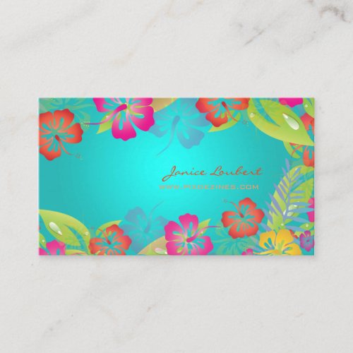 Retro bold tropical flowers business card