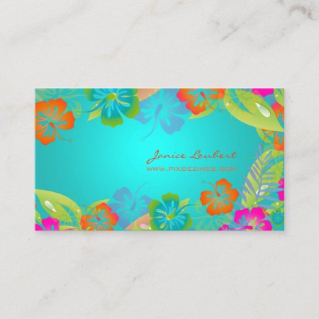 Retro Bold Tropical Flowers, Hibiscus Business Card