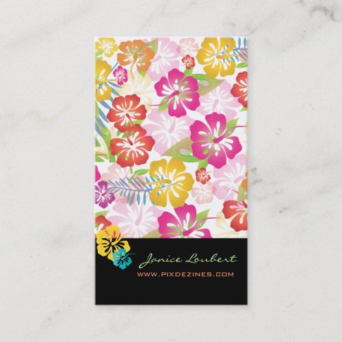 Retro bold tropical flowers business card