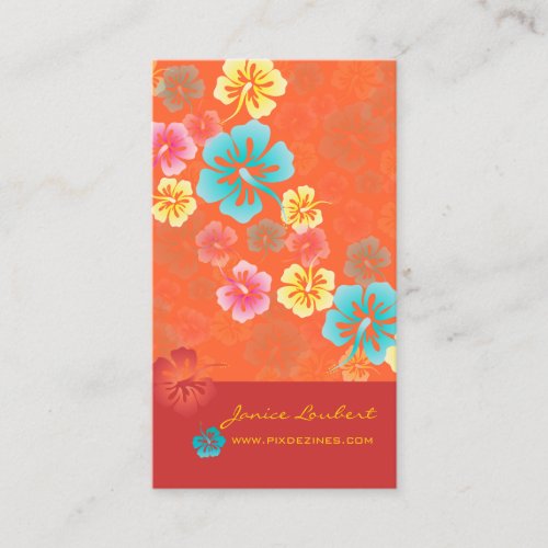 Retro bold tropical flowers business cards