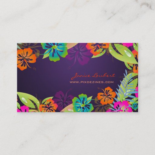 Customizable PixDezines retro bold tropical flowers Business Card Templates