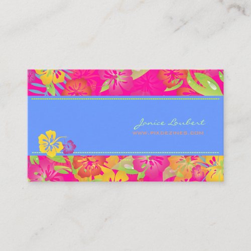 Retro bold tropical flowers business cards