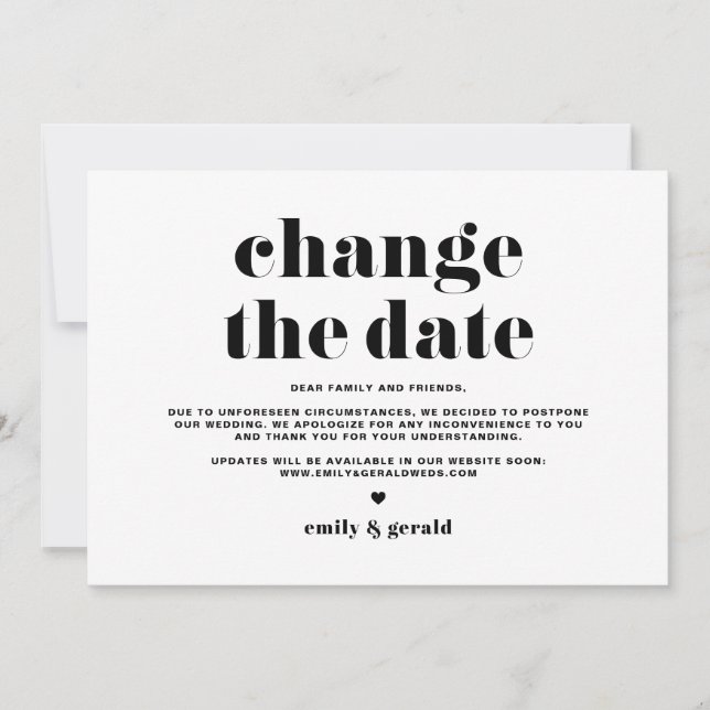Retro Bold Typography Black Change the Date Announcement (Front)