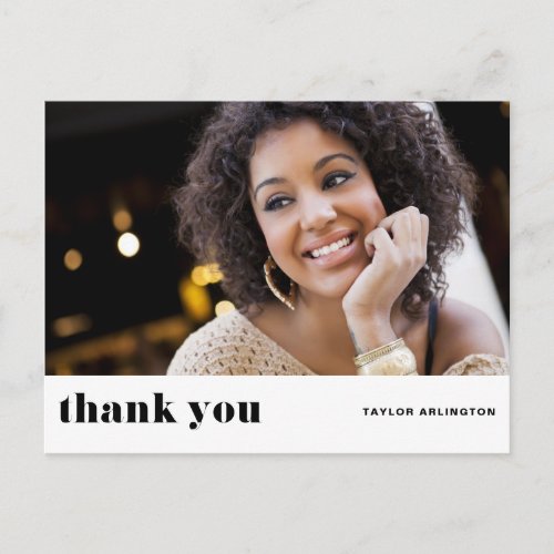 Retro Bold Typography Black Graduation Thank You Postcard