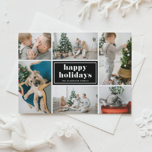 Retro Bold Typography Black Photo Collage Holiday Card