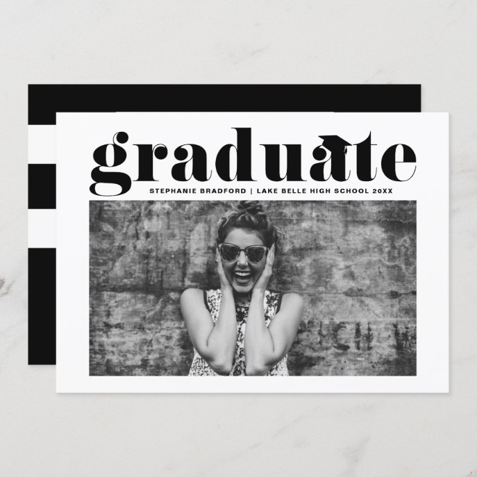 Retro Bold Typography Black Photo Graduation Announcement