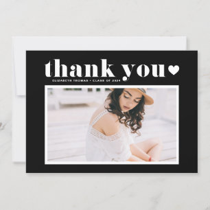 Retro Bold Typography Black Photo Graduation Thank You Card