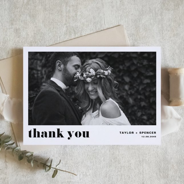 Retro Bold Typography Black Photo Wedding Thank You Card (Creator Uploaded)